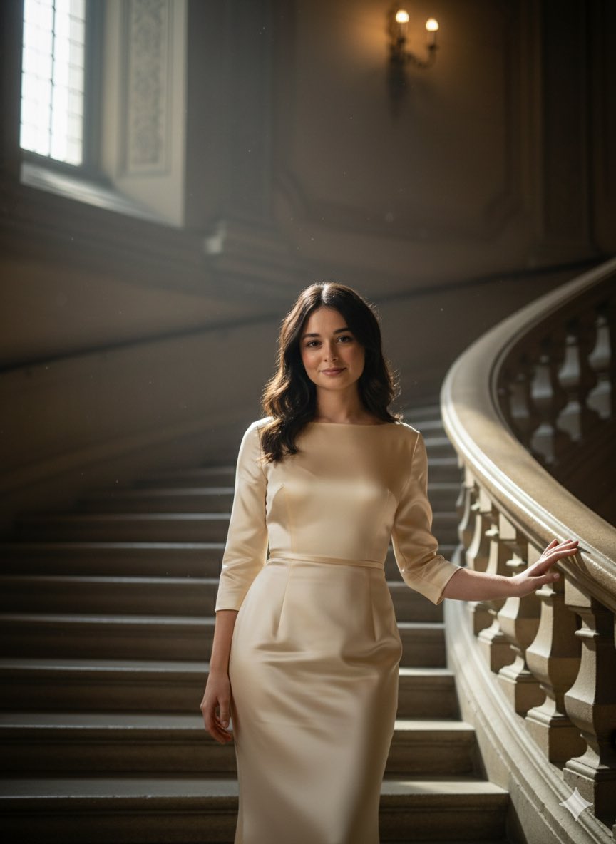 Elegance on the Steps: A Cinematic Portrait