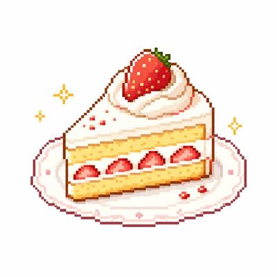A pixel art cupcake sits on a plate with sparkles