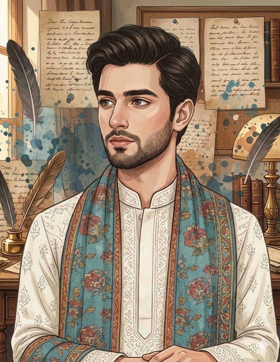 Elegant Scholar Portrait in Semi-Realistic Watercolor Style