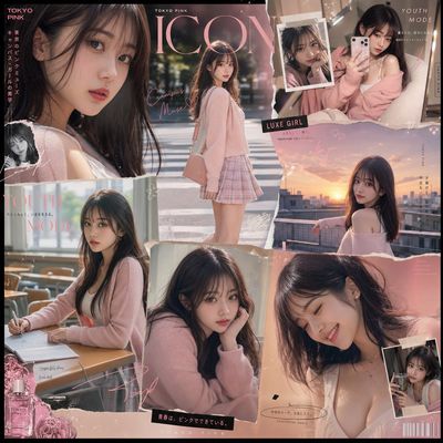 Japanese college girl shines in a luxurious Tokyo fashion collage