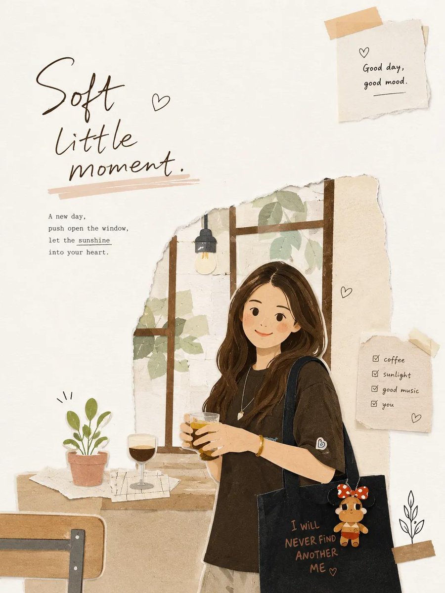 Morning sunshine brings calm joy to a Korean paper collage scene