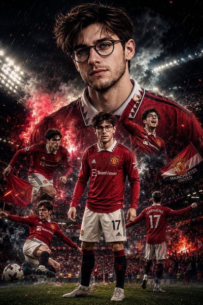 Legendary footballer dominates the stadium under dramatic night floodlights