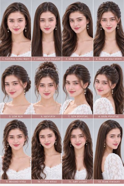 Elegant 3x4 Hairstyle Grid Shows Same Woman in 12 Looks