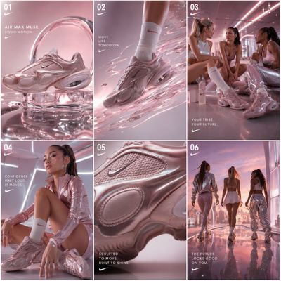 Liquid chrome Nike Air Max Muse shines in futuristic beauty editorial