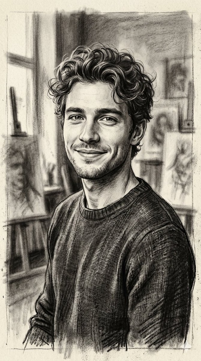 Charcoal Elegance: A Young Man's Portrait