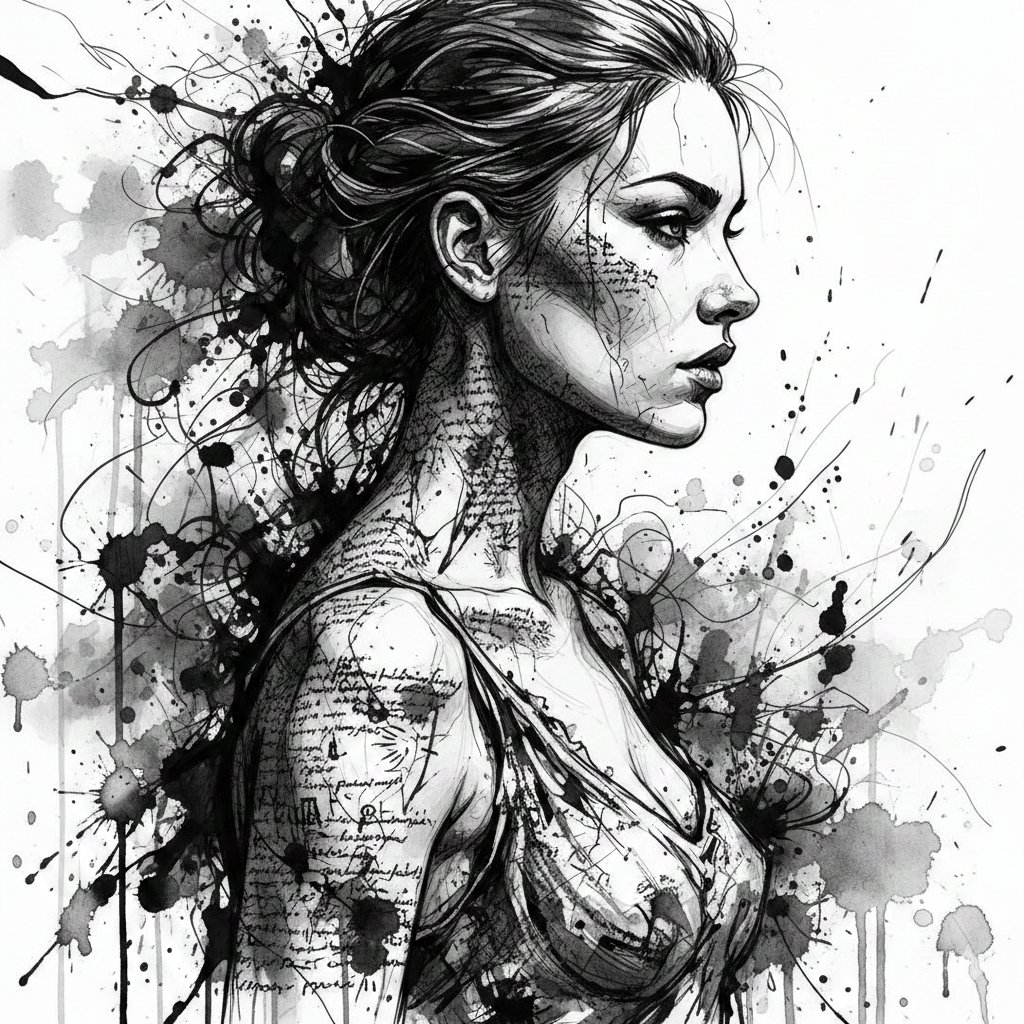 Monochrome Majesty: A Bold Ink-Wash Portrait