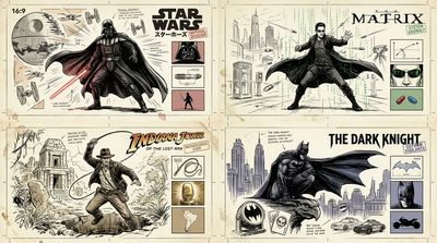 A manga-style action dossier frames a flying superhero in dynamic pose