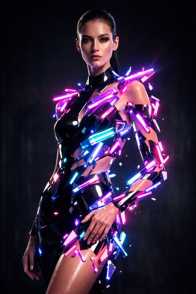 Neon Shards: The Dissolving Fashion Icon