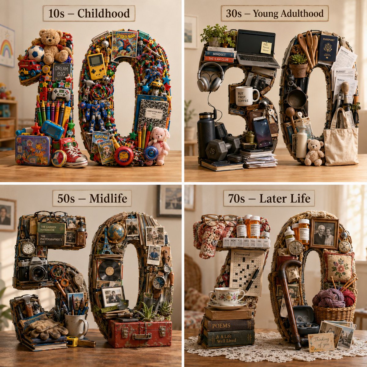 Four decades of life displayed in tactile typographic sculptures