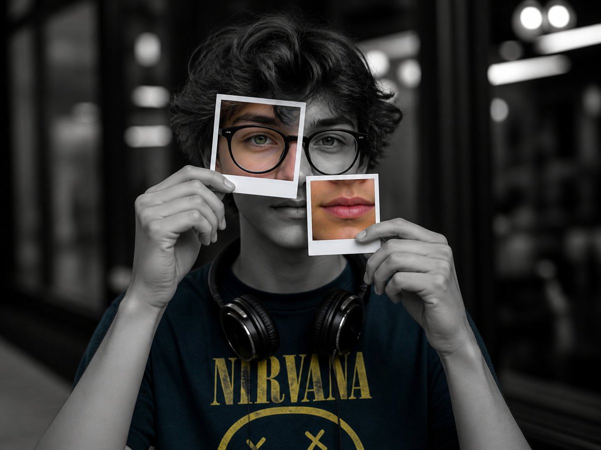 Fragmented Focus: Teen in Color Amid Monochrome