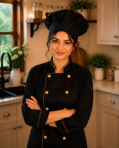 A passionate chef stirs chicken biryani in a luxurious kitchen