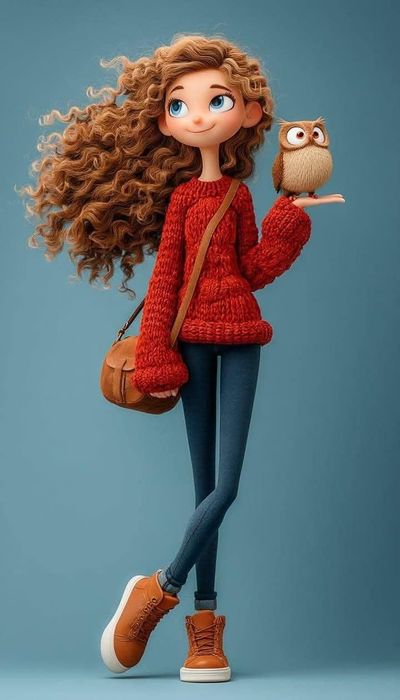 Whimsical Charm: A 3D Fantasy Girl with an Owl