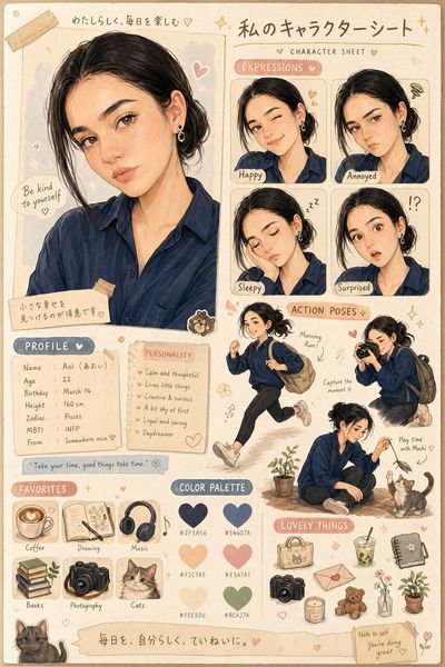 Charming Kawaii Character Design Sheet