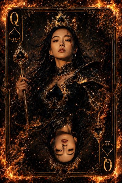 Majestic Queen of Spades: A Fiery Portrait