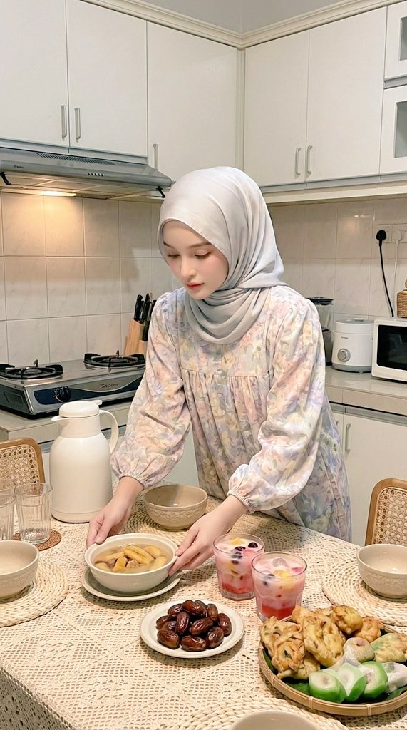 Serene Ramadan Iftar Scene in a Cozy Indonesian Kitchen