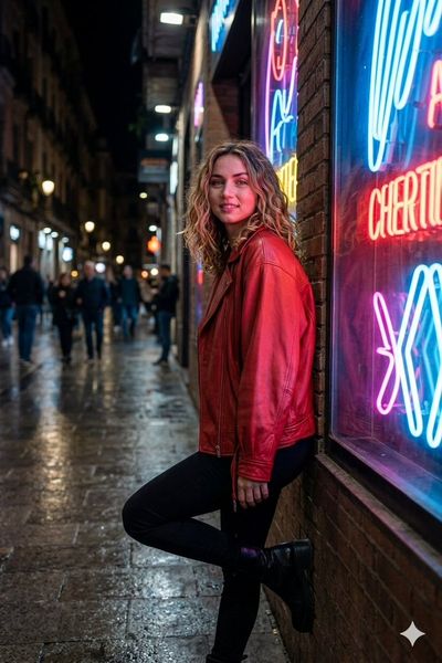 Neon Rebel in Red Leather