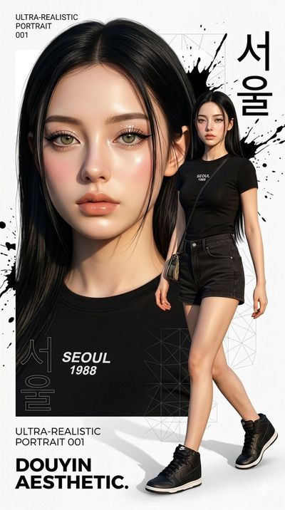 Korean woman in black outfit poses with golden cinematic lighting