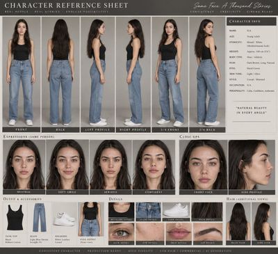 Professional Character Reference Sheet for Cinematic AI Identity Lock