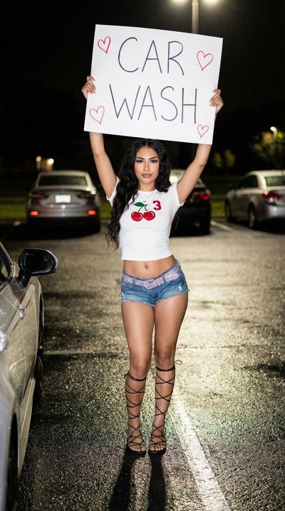 Y2K Vibes: A Bold Nighttime Car Wash Queen