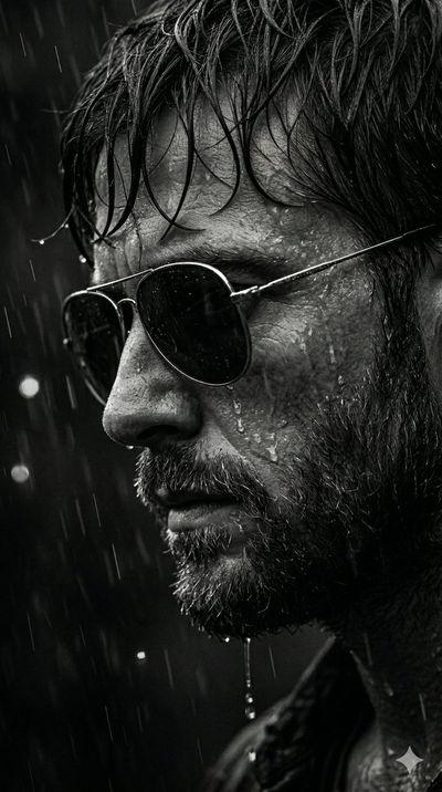 Rain-Kissed Reflection: A Cinematic Black-and-White Portrait