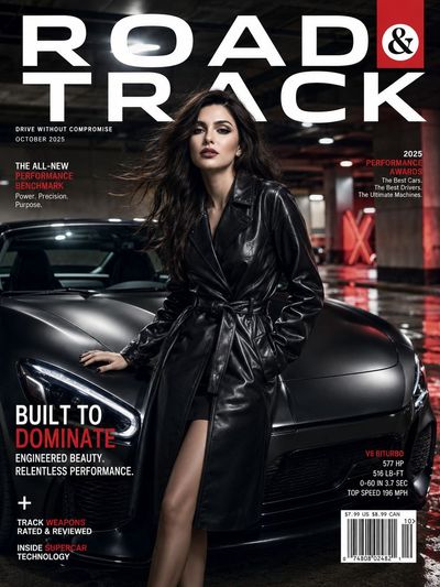 Confident model leans on matte-black coupe in moody garage