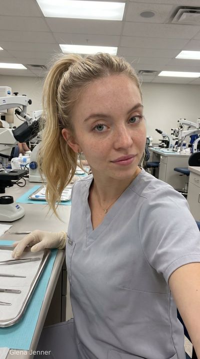A confident nurse poses in a bright clinical training lab.