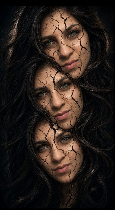 Surreal Cracked Earth Portrait Blends Three Angles of One Woman