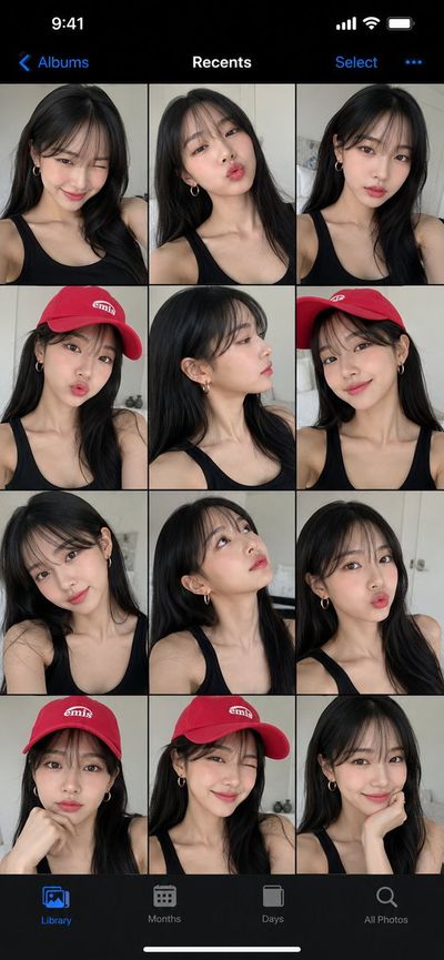 Asian woman with black hair poses in soft daylight selfie collage