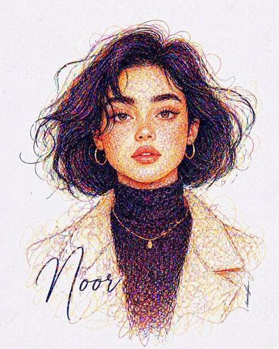 Scribbled Beauty: A Portrait in Vibrant Chaos