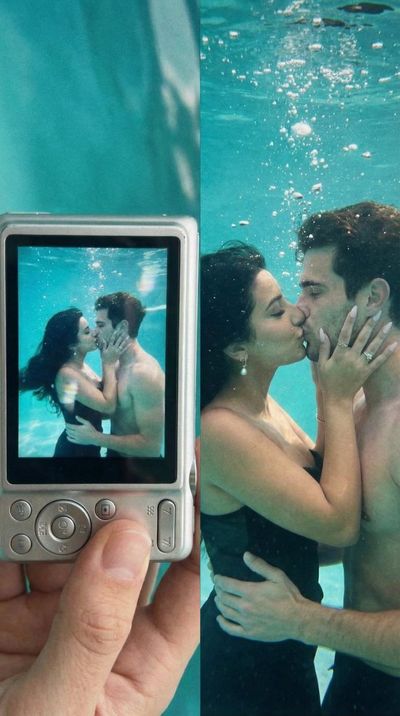 Underwater Kiss Captured in a Digicam Split Screen