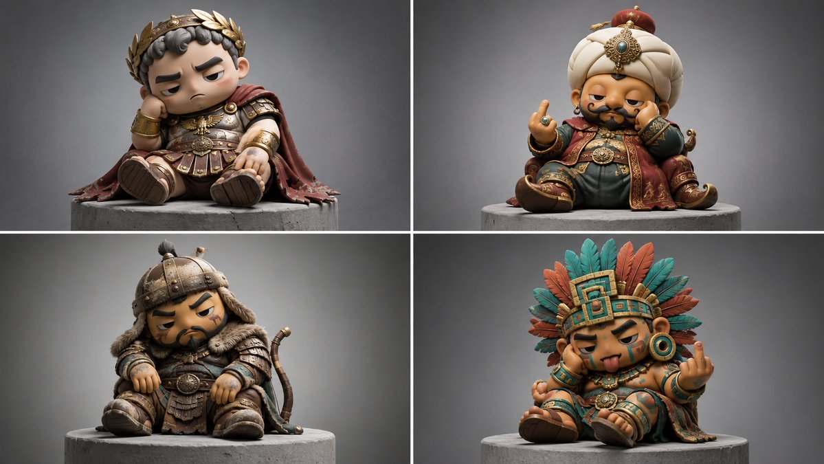 Four fallen empires pose as chunky vinyl designer toys