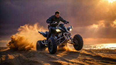 ATV Spy Leaps a Sunset Dune