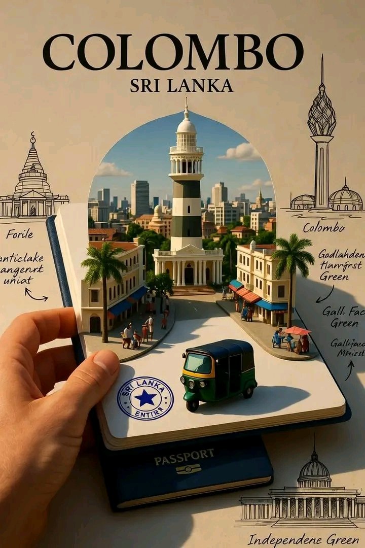 A traveler's hand opens a notebook revealing a miniature city