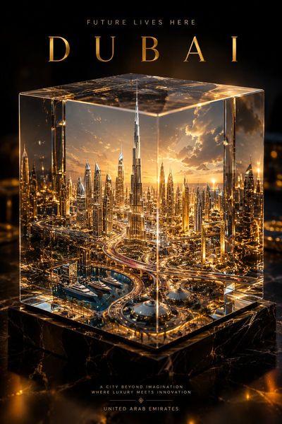 A glowing miniature Paris trapped inside a crystal cube
