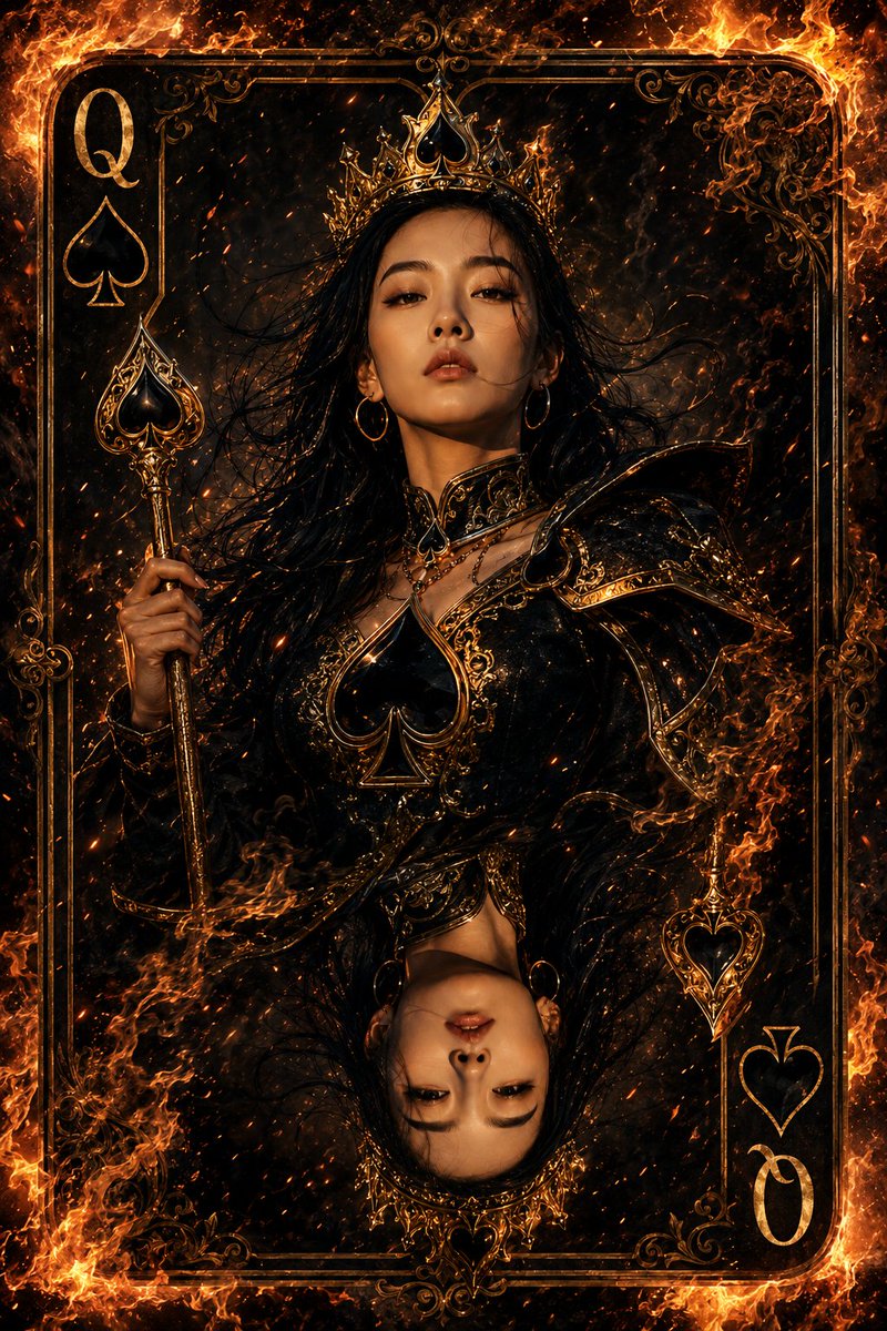 Majestic Queen of Spades: A Fiery Portrait