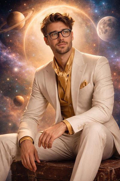 Cosmic Elegance: A Stylish Gentleman in a Dreamy Universe