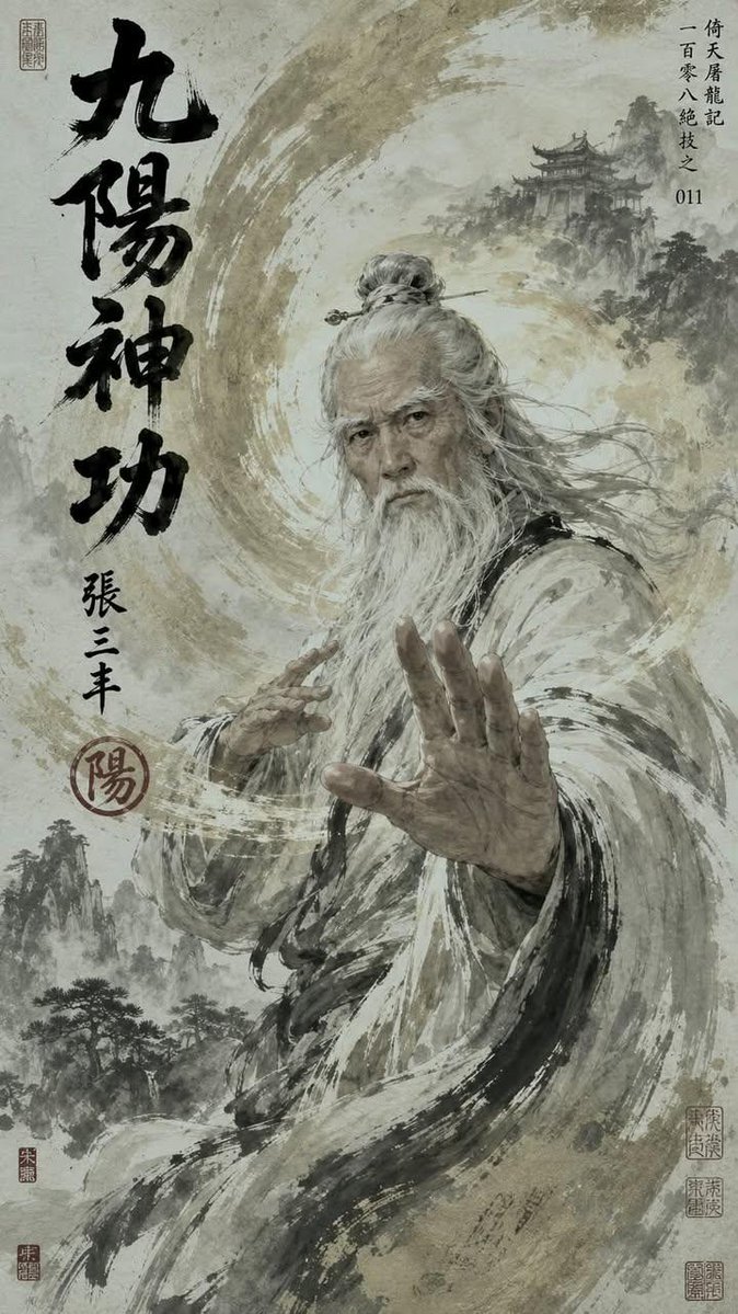 An elderly Taoist grandmaster channels swirling qi energy
