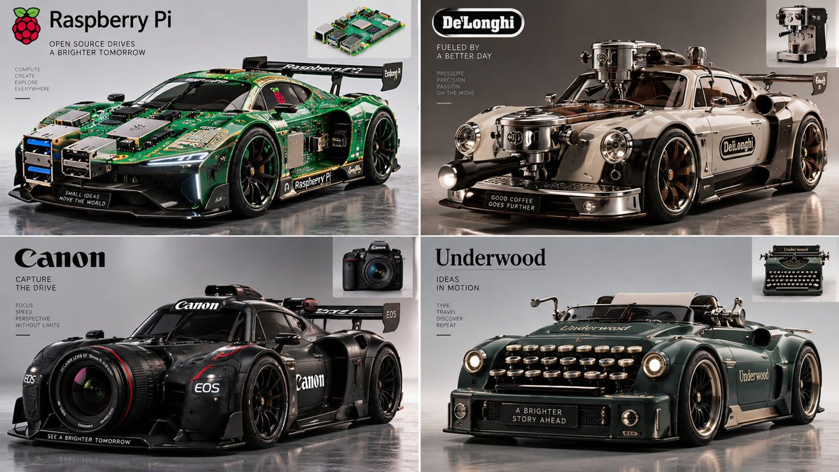 Four everyday objects morph into sleek hypercars in studio render