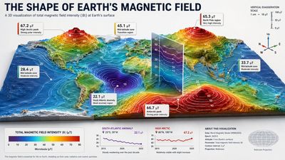 Earth's magnetic field reshapes into a dramatic 3D terrain landscape