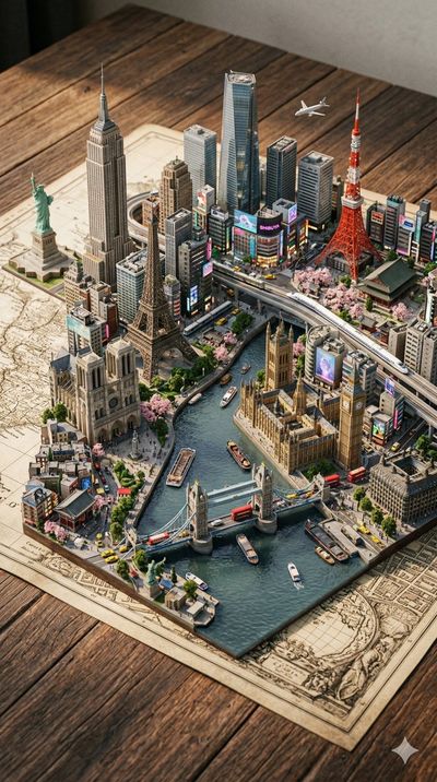 Miniature Metropolis: A Hyper-Realistic Fusion of Global Skylines
