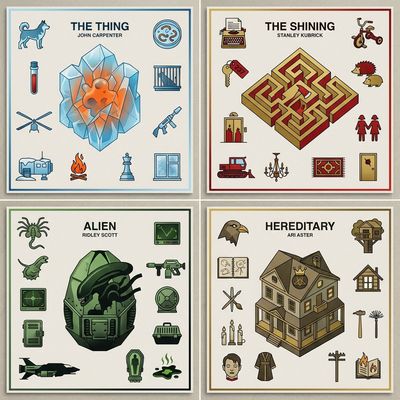 Abstract Geometry of Fear: Horror Icons Reimagined in Dual Tones