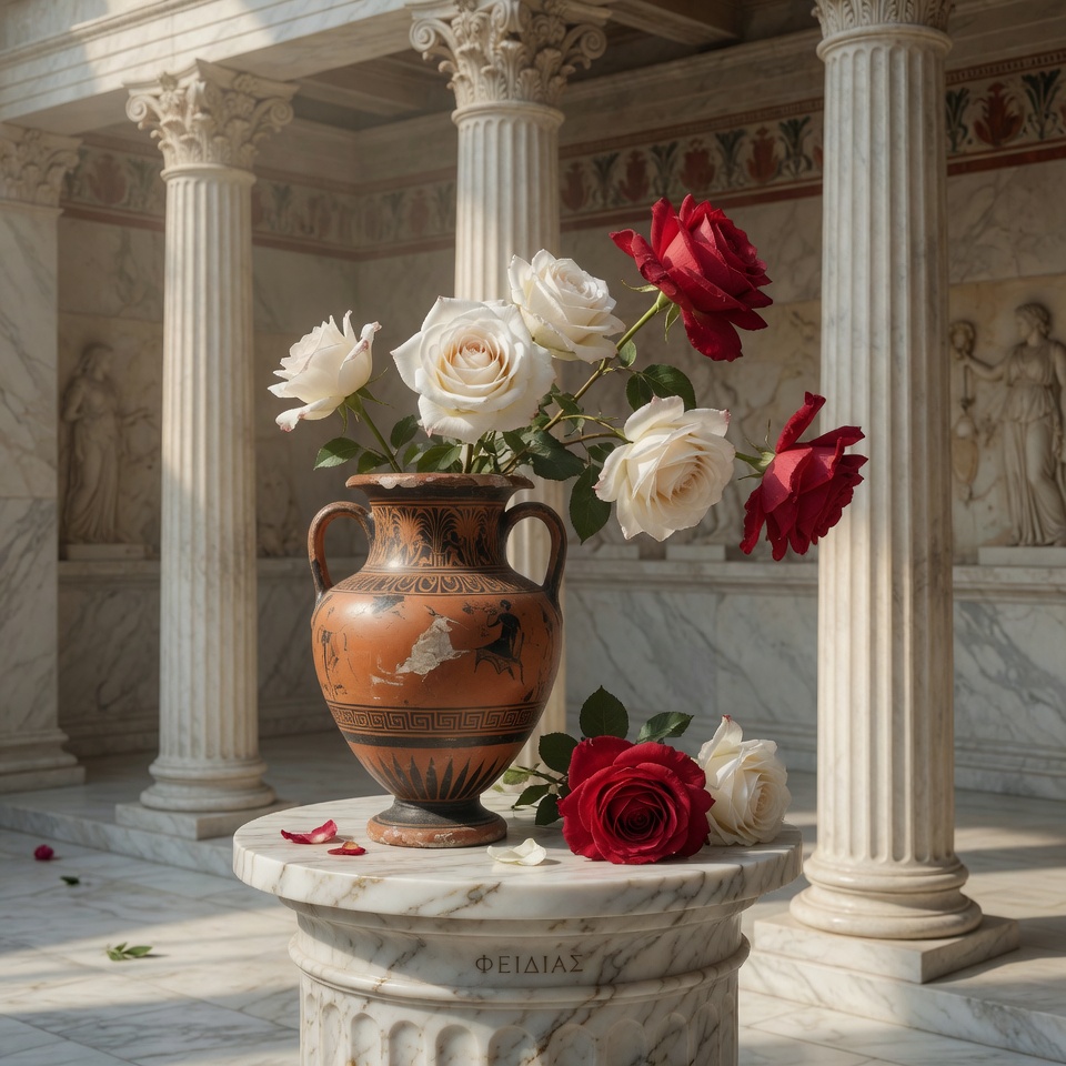 Timeless Elegance: Roses in Ancient Harmony