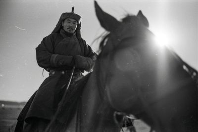 Timeless Genghis Khan: A Black and White Nomadic Portrait