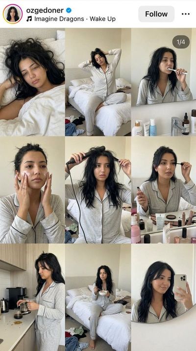 Woman's messy morning routine captures candid imperfections in nine panels