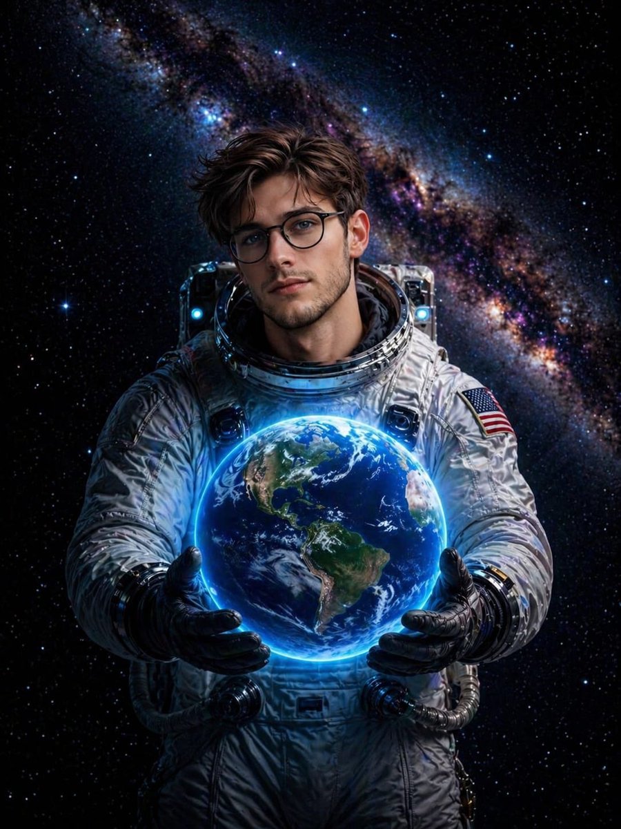 Astronaut Cradling a Luminous Earth in Space
