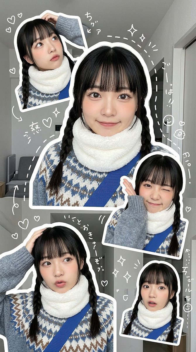 Delicate Expressions: A Vertical Collage of a Young Woman's Five Micro-Poses