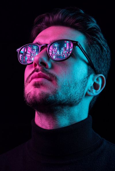 Cyberpunk Reverie: Neon Reflections in Sunglasses