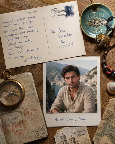 Nostalgia on a Rustic Desk: Travel Memories Unfolded