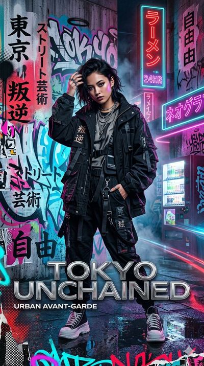Charismatic model poses in neon-lit Tokyo alley for luxury campaign