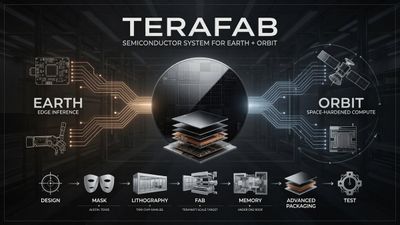 TERAFAB: Precision Semiconductor Infographic for Earth and Orbit